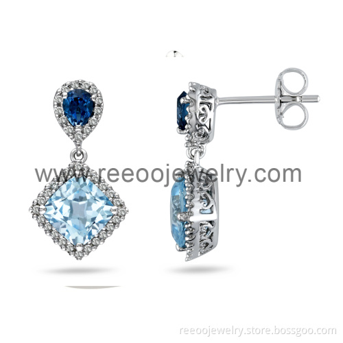 Emerald Cut Sapphire Color CZ Stud Earrings 925 Sterling Silver